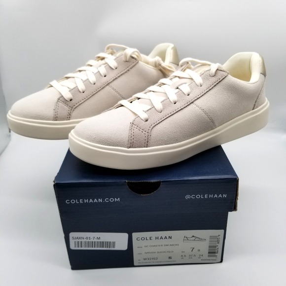 Cole Haan Grand Crosscourt Coaster Daily Sneakers Sz 7 B Ivory Leather Suede - Picture 1 of 8